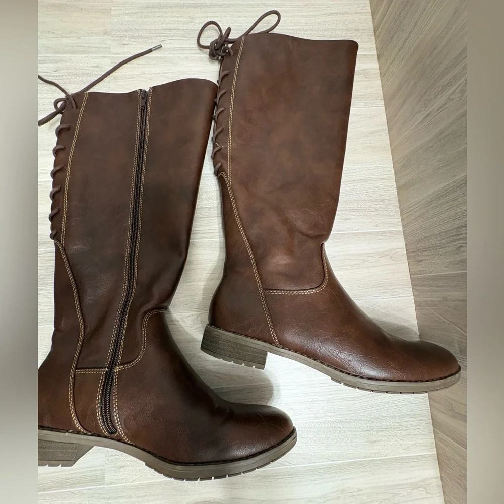 *Eurosoft Wenda Brown Riding Knee-High Adjustable Shaft Sz 9M Faux Leather Boots